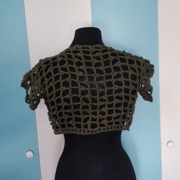 Handmade Crochet Forest Olive Green Vest - Picture 6 of 7